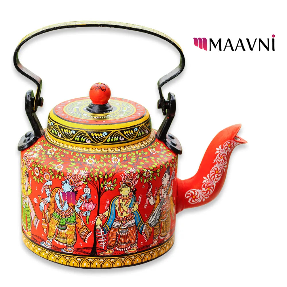 Hand-painted Pattachitra Devataagana Theme Kettle | Maavni - Image 2