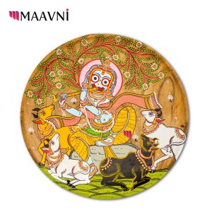 Hand-painted Pattachitra Cows Listening To Krishnas Flute Wall Plate