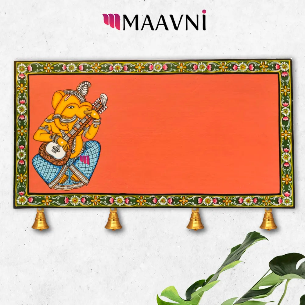 Hand-painted Pattachitra Guitar Ganesha Name Plate | Maavni - Image 2