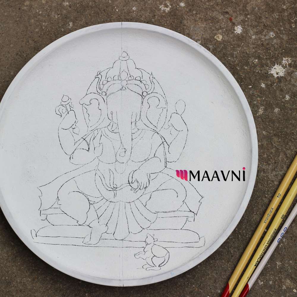 Hand-painted Pattachitra Ganesha Presketched With Brushes DIY Plate