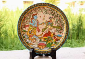 Hand-painted Pattachitra Krishna Radha Holi Theme Wall Plate | Maavni