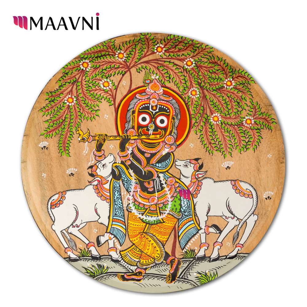 Hand-painted Pattachitra Jaganathji In Krishna Roopa Playing Flute