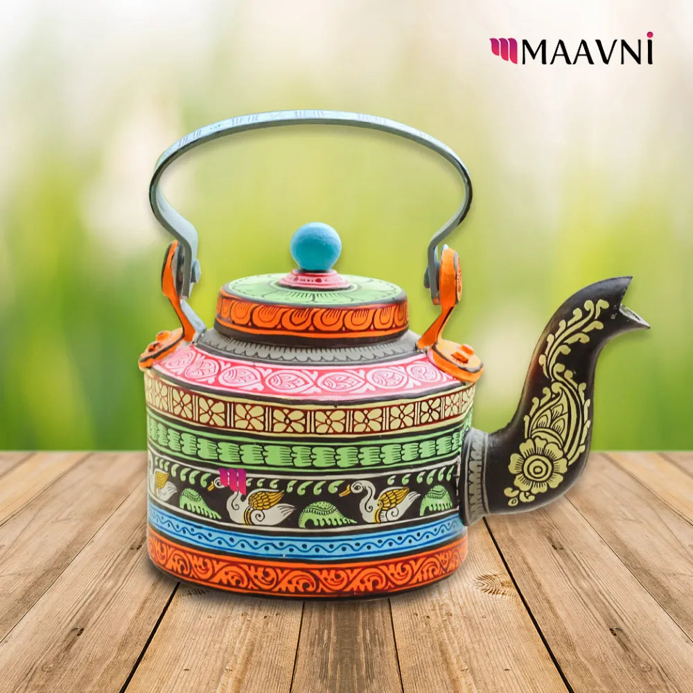 Hand-painted Pattachitra Swan Theme Kettle | Maavni - Image 3