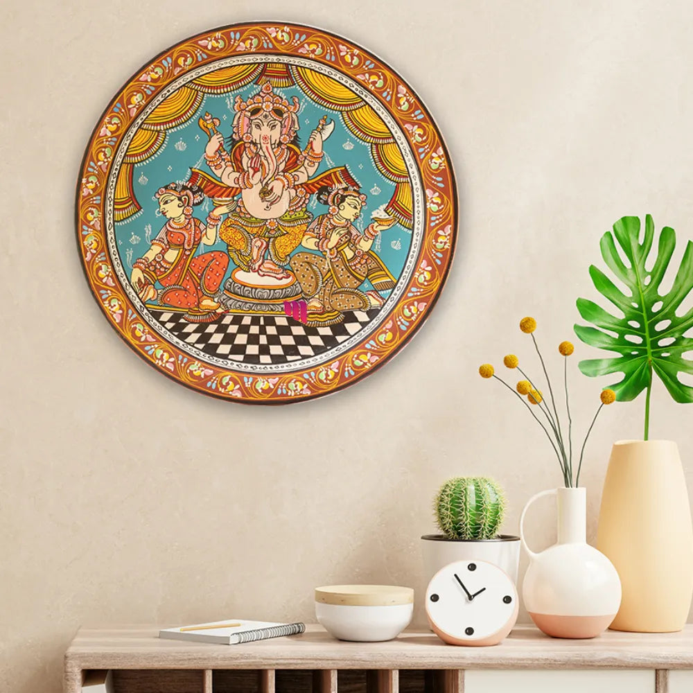 Hand-painted Pattachitra Ganesha With Dancers Wall Plate | Maavni - Image 2