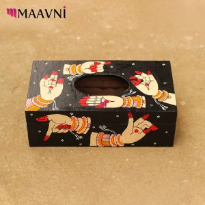 Hand-painted Pattachitra Style Mudra Theme Tissue Box Decor | Maavni