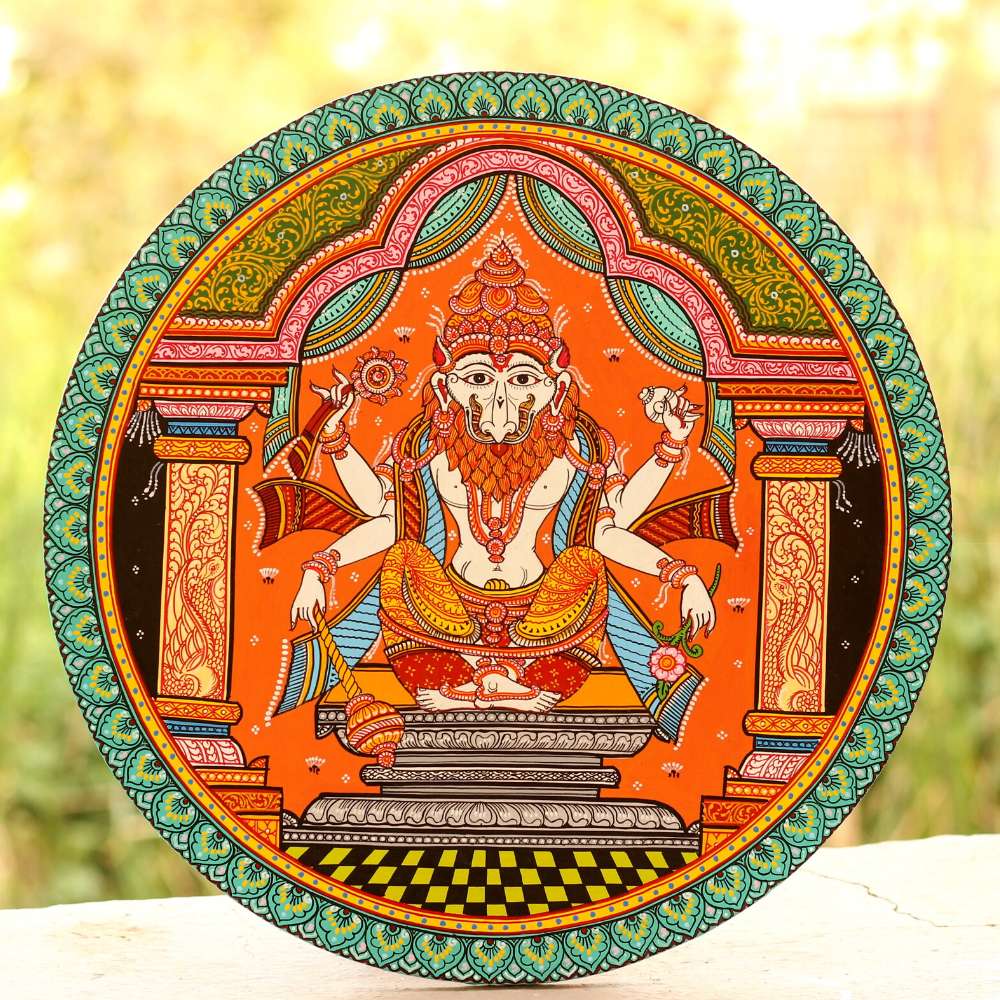Hand-painted Pattachitra Lord Narsimha Wall Plate | Maavni