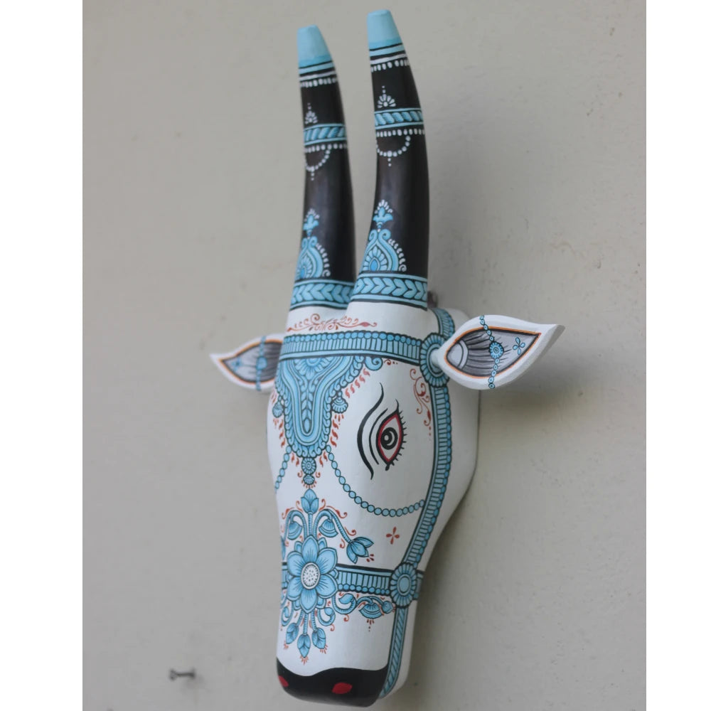 Hand-painted Pattachitra Cow Head Sky Flora Motif - Image 2
