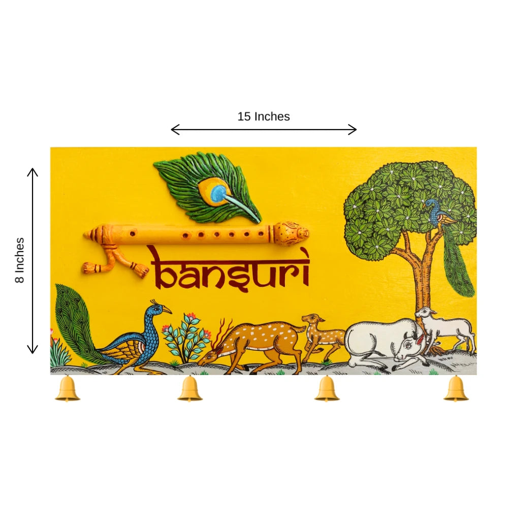 Hand-painted Pattachitra Peacock Feather And Bansuri Name Plate - Image 2