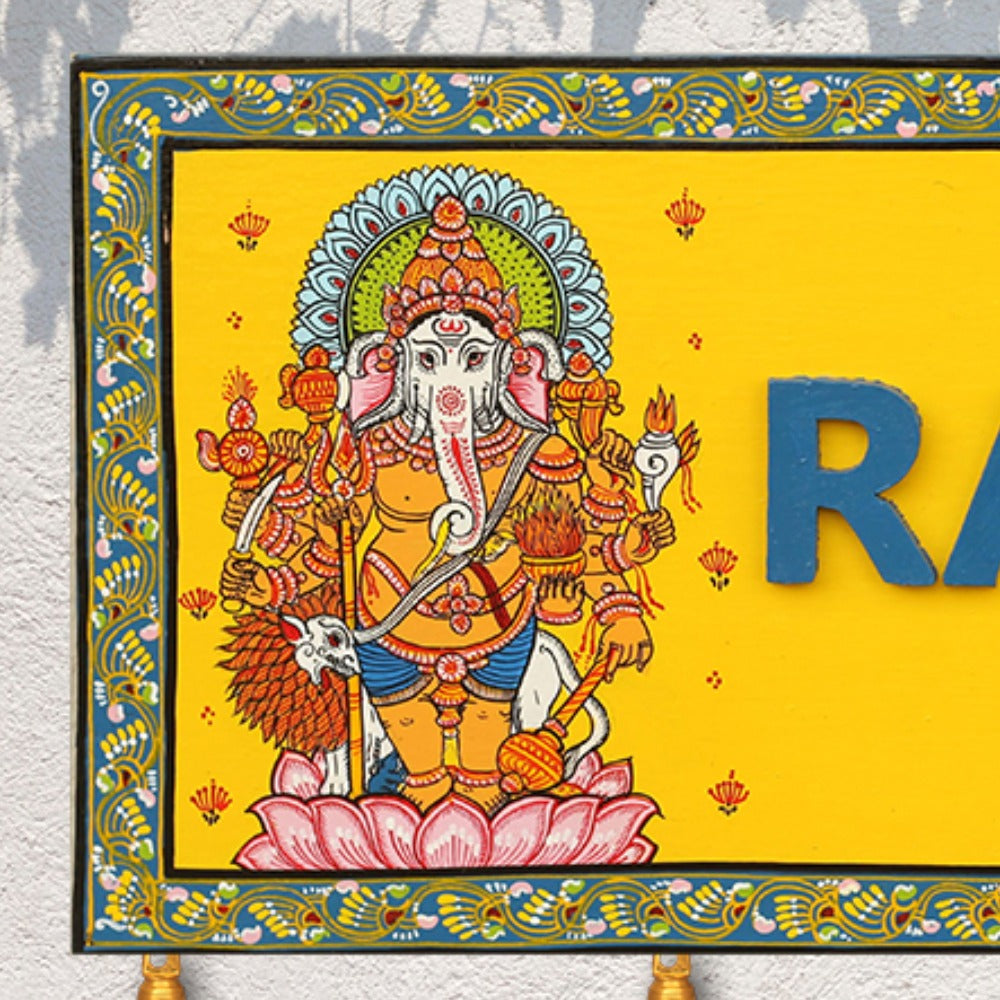Hand-painted Pattachitra Ganesha On Lotus With Customized Names - Image 2