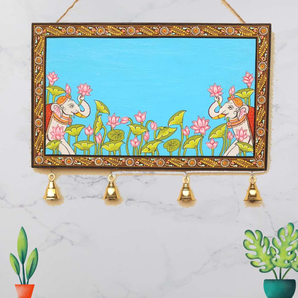 Hand-painted Pattachitra Elephant Lotus Name Plate | Maavni