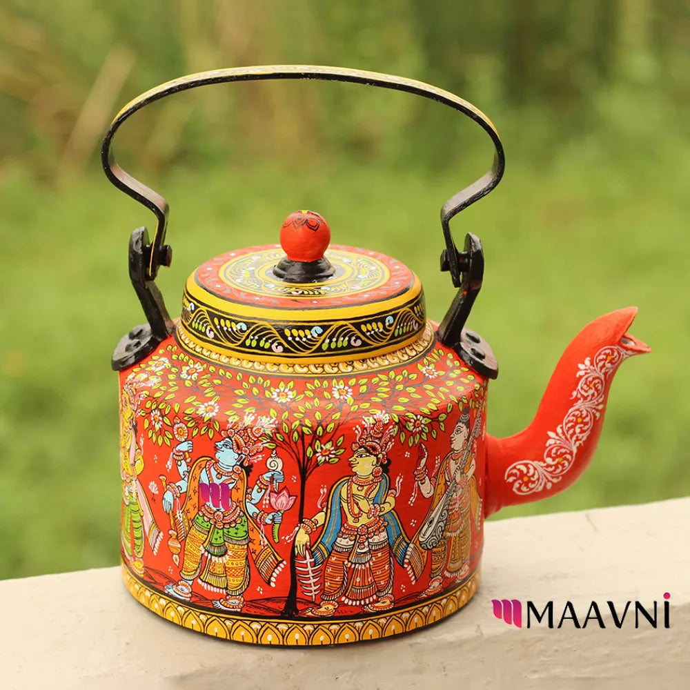Hand-painted Pattachitra Devataagana Theme Kettle | Maavni - Image 3
