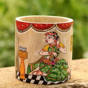 Hand-painted Pattachitra Sringar Raas Lady Doing Her Hair