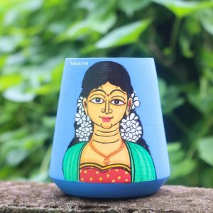 Hand-painted Pattachitra Girl Pen Stand | Maavni
