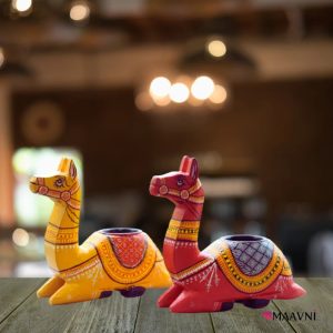 Hand-painted Pattachitra Camel T Light Pair Hand Painted Candle