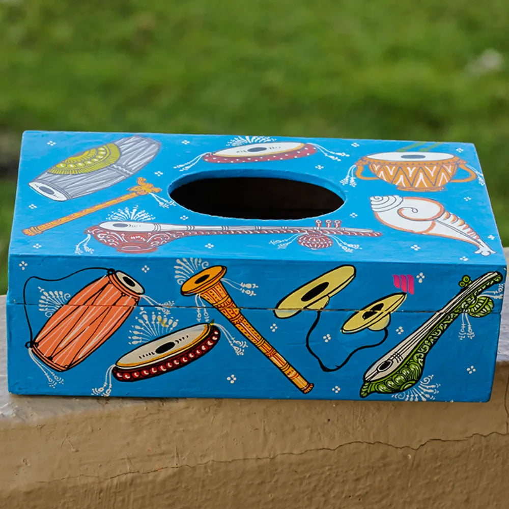 Hand-painted Pattachitra Musical Theme Sky Background Tissue Box - Image 2