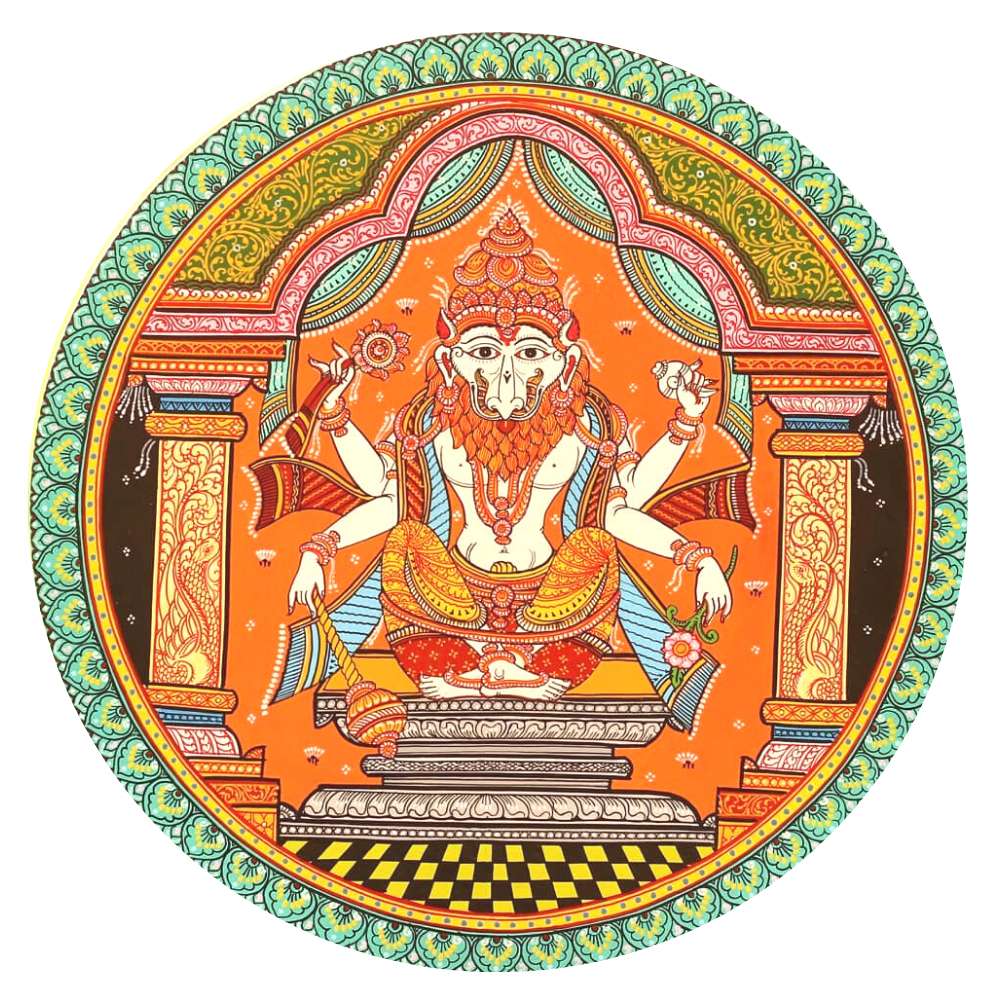 Hand-painted Pattachitra Lord Narsimha Wall Plate | Maavni - Image 2