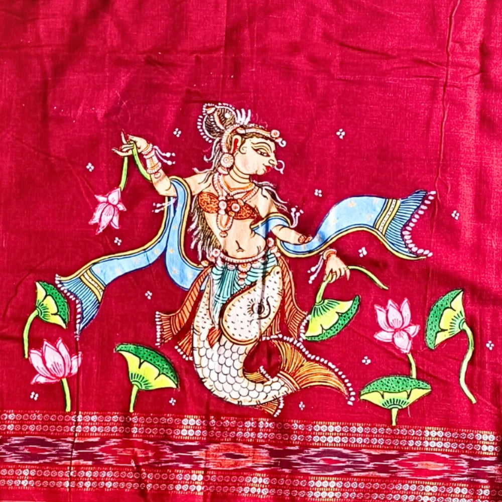 Hand-painted Pattachitra Matsya Kanya With Fish On Sleeves Blouse - Image 2