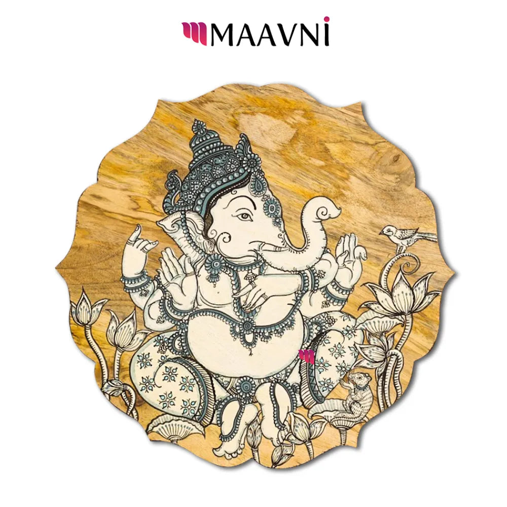 Hand-painted Pattachitra Floral Shape Ganesha Wall Plate | Maavni