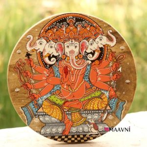 Hand-painted Pattachitra Panchamukhi Ganesha Base Wall Plate | Maavni