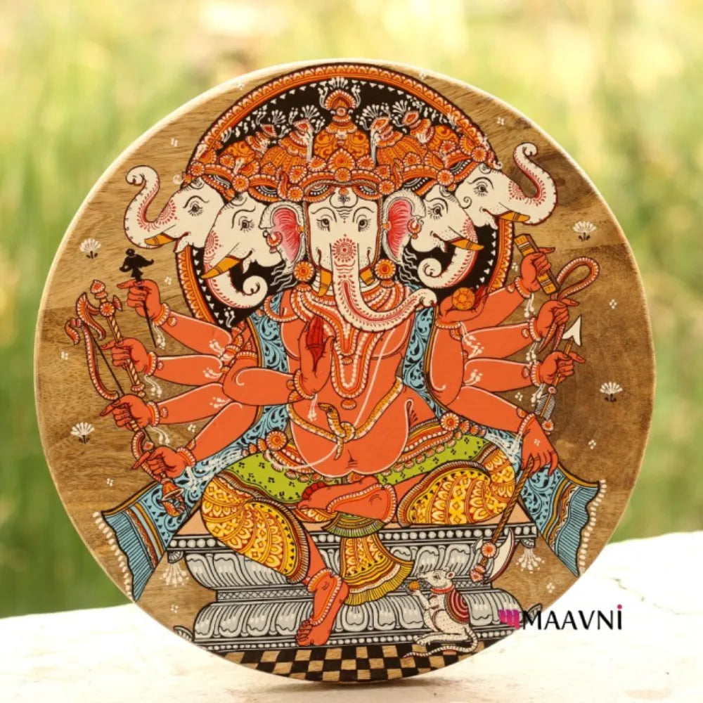 Hand-painted Pattachitra Panchamukhi Ganesha Base Wall Plate | Maavni