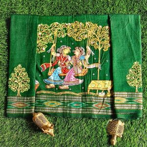 Hand-painted Pattachitra Blouse Piece – Raja Swing Theme with Tree Motifs