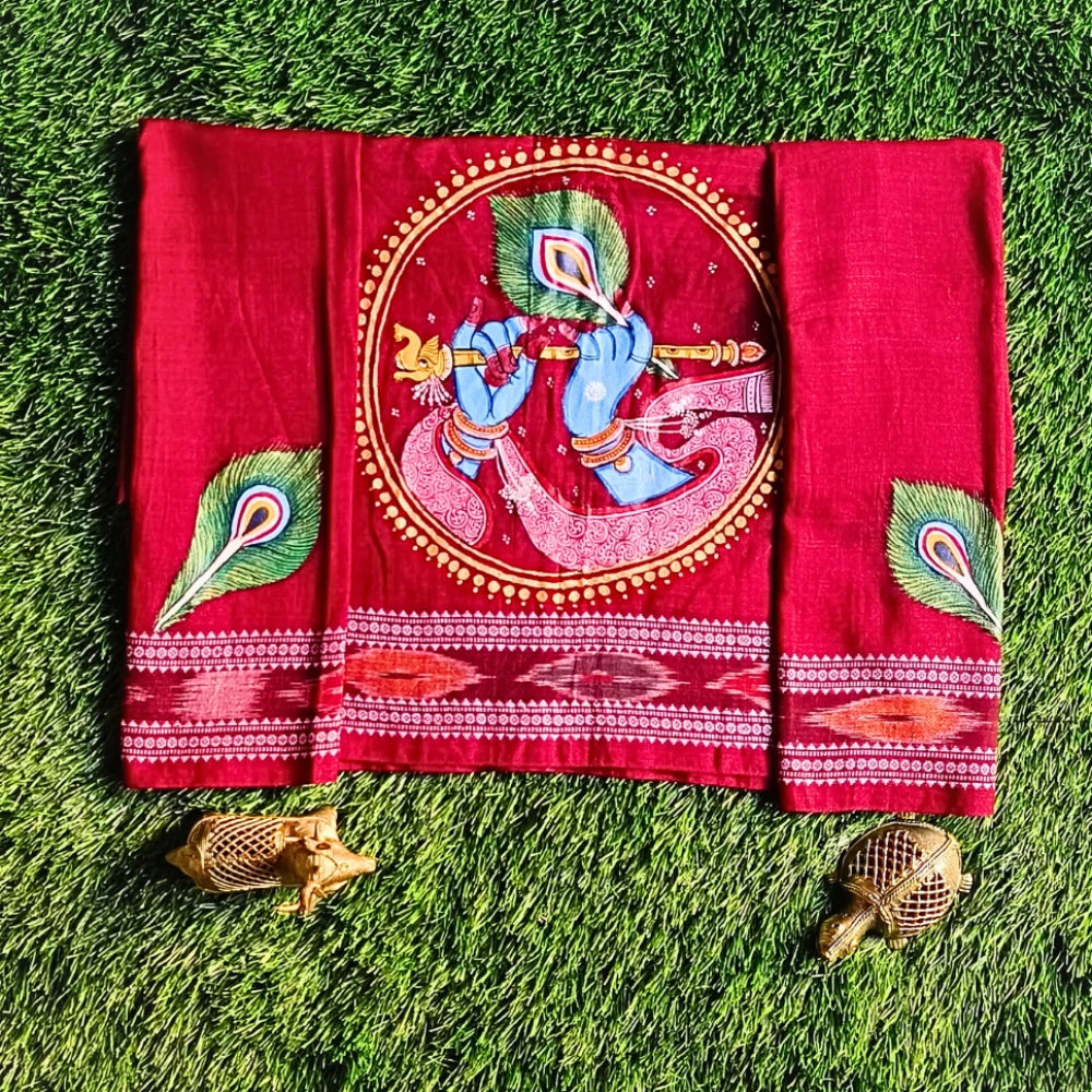 Hand-painted Pattachitra Krishna Hand With Bansuri Blouse