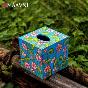 Hand-painted Pattachitra Lotus With Sky Background Tissue Box Decor |