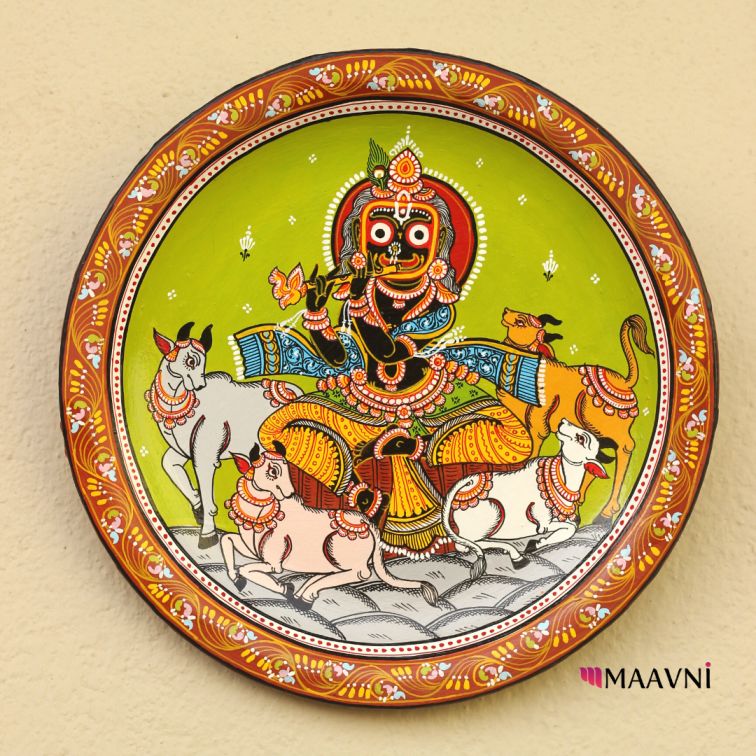 Hand-painted Pattachitra Jaga In Krishna Besha Wall Plate | Maavni