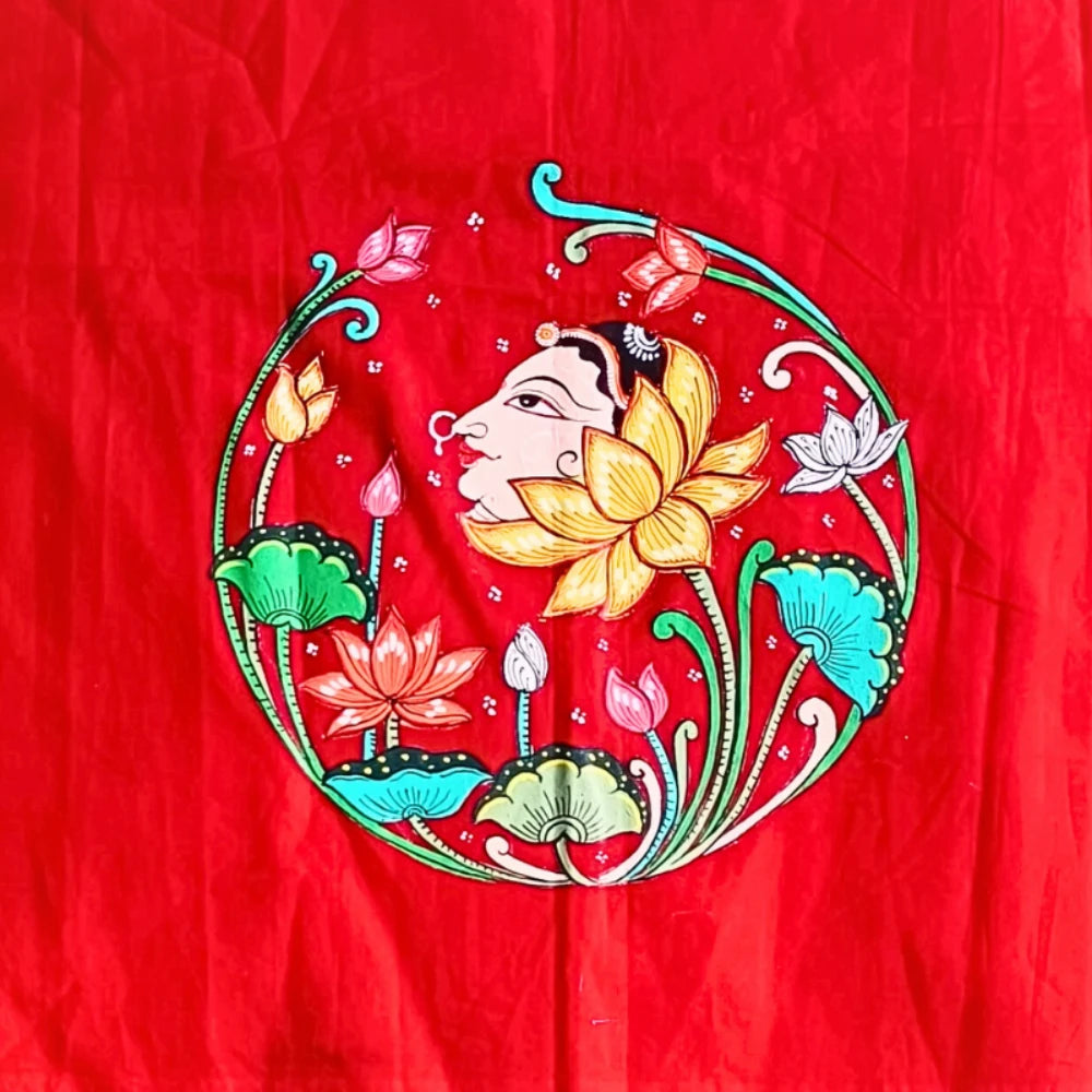 Hand-painted Pattachitra Lady Face In Between Lotus - Image 2