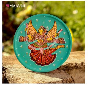 Hand-painted Pattachitra Dancing Girl Wooden Wall Plate | Maavni