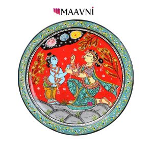 Hand-painted Pattachitra Krishna Yasoda Background Wall Plate | Maavni