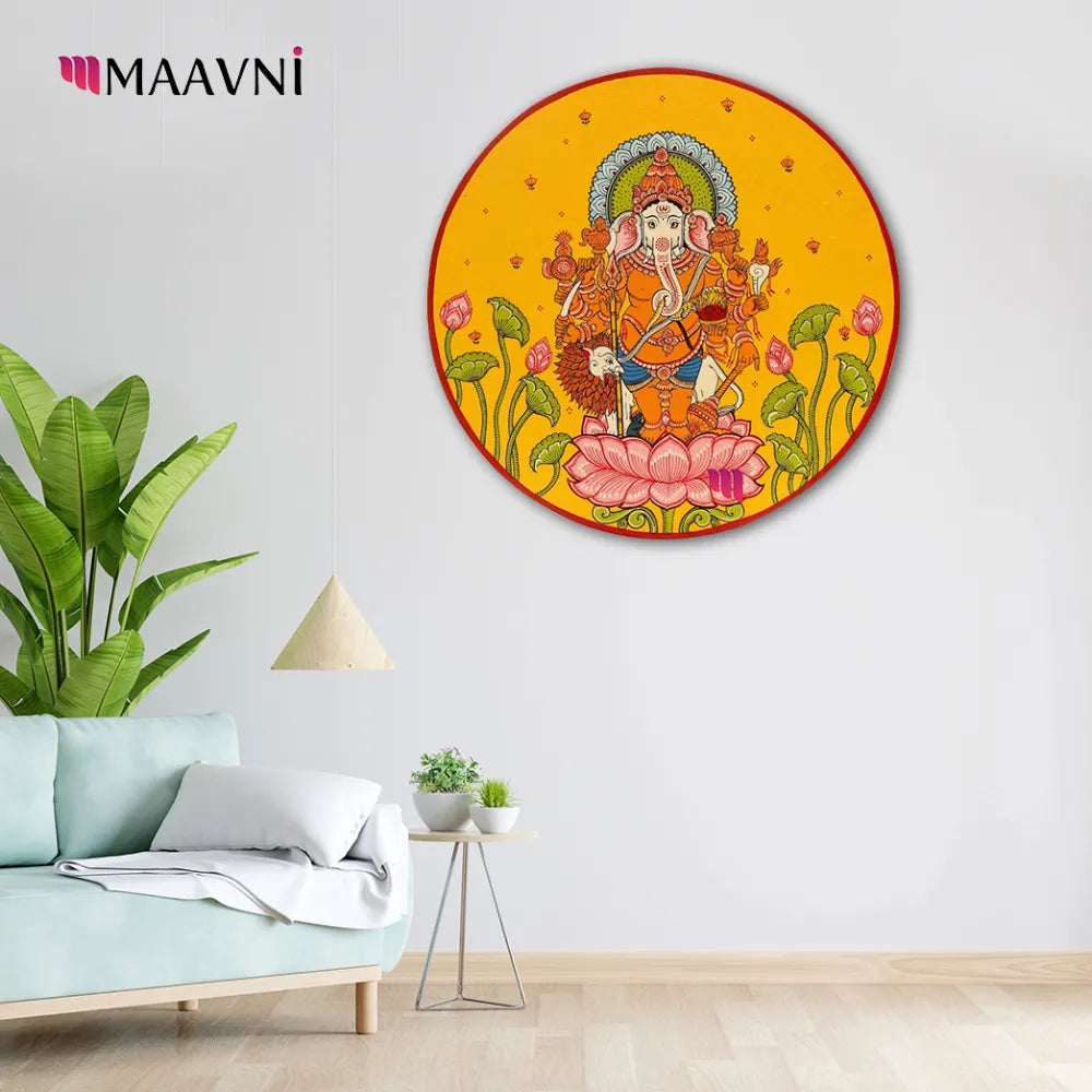 Hand-painted Pattachitra Gajjanana Ganesha Wall Plate | Maavni - Image 3
