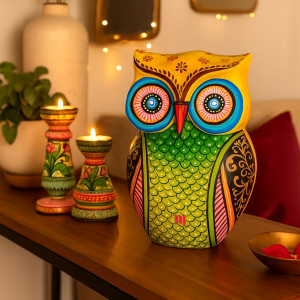 Hand-painted Pattachitra Colorful Decorative Owl Decor | Maavni