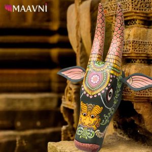 Hand-painted Pattachitra Cow Head Dark Green