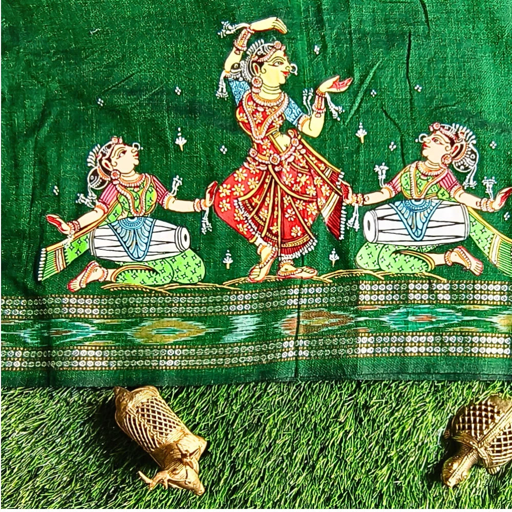 Hand-painted Pattachitra Musical Dancers With Veena On Sleeves Blouse - Image 2