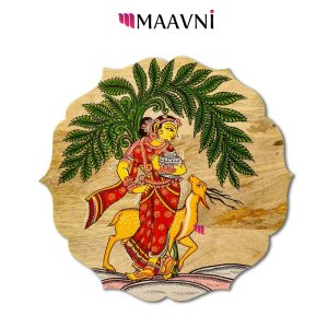 Hand-painted Pattachitra Floral Shape Deer With Girl Wall Plate |