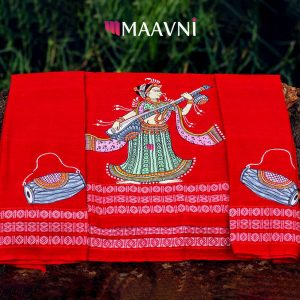Hand-painted Pattachitra Blouse Piece – Lady with Musical Instrument