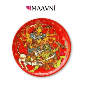 Hand-painted Pattachitra Durga Wooden Wall Plate | Maavni
