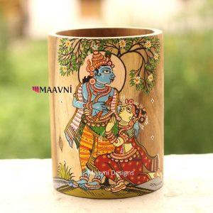 Hand-painted Pattachitra Radha Sitting At Krishna Feet Brush Painting