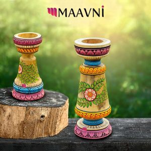 Hand-painted Pattachitra Floral Candle Pair Festive Decor | Maavni