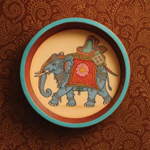 Hand-painted Pattachitra Worrier Round Tray Decor | Maavni