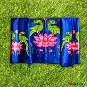 Hand-painted Pattachitra Parrot on Lotus Blouse