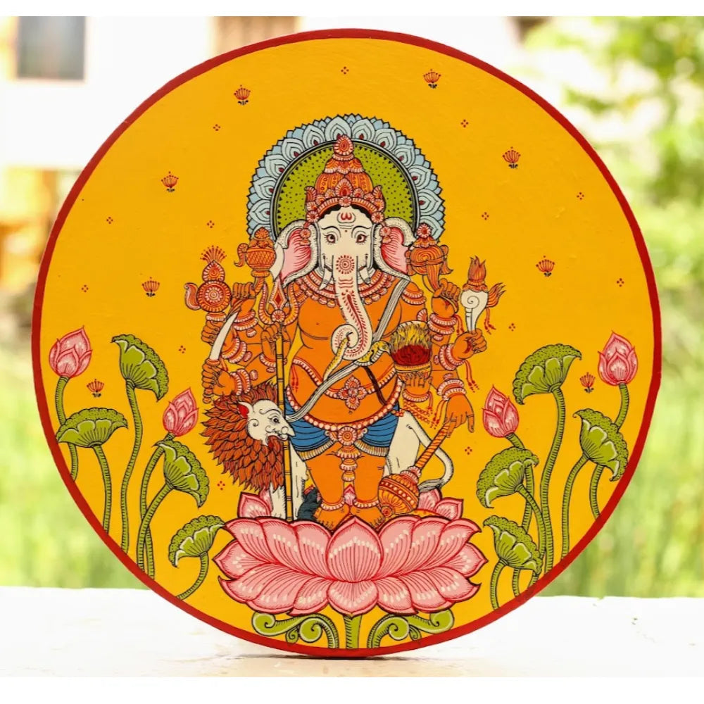 Hand-painted Pattachitra Gajjanana Ganesha Wall Plate | Maavni