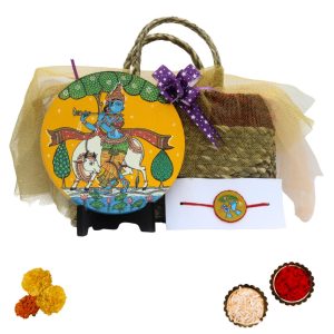 Hand-painted Pattachitra Krishna Theme Rakhi Hamper Festive Decor |
