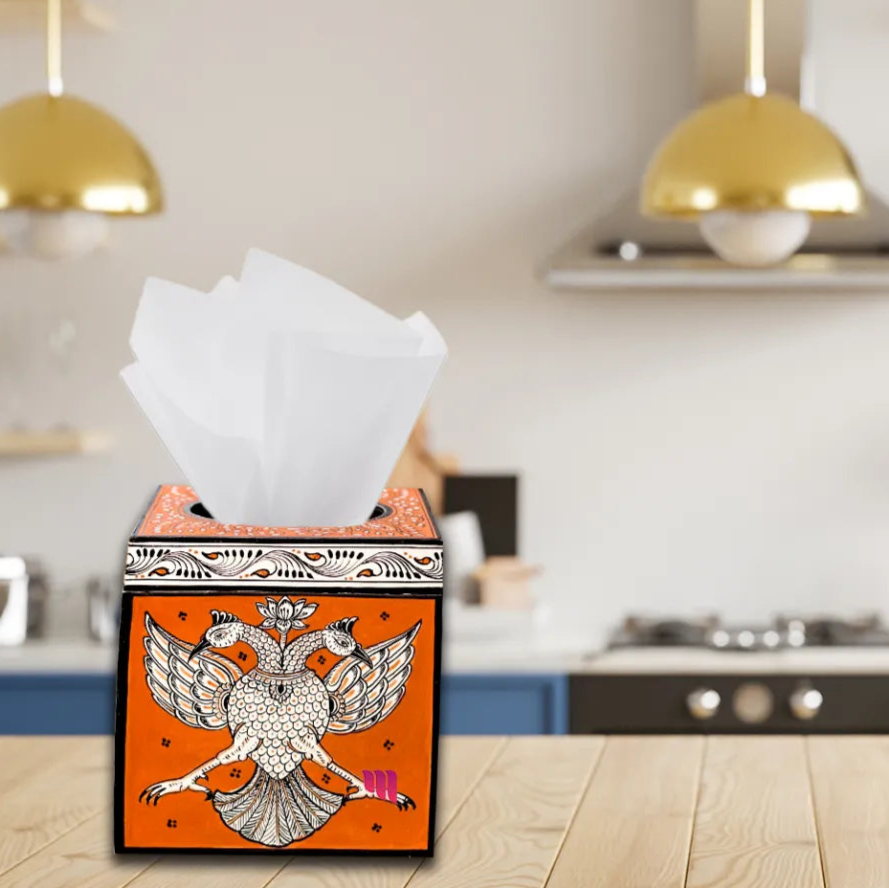 Hand-painted Pattachitra Ganda Bhairav Tissue Box Decor | Maavni