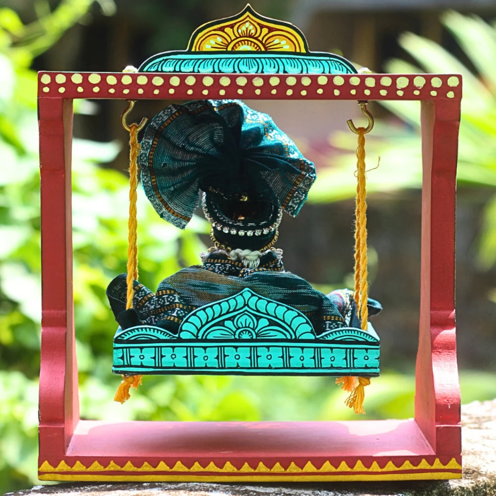 Hand-painted Pattachitra Hand Painted Wooden Krishna Jhula Festive - Image 4