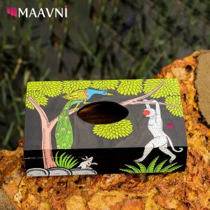Hand-painted Pattachitra Jungle Theme Style Tissue Box Decor | Maavni