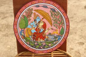Hand-painted Pattachitra Radha Krihsna Love In Rainy Season Wall