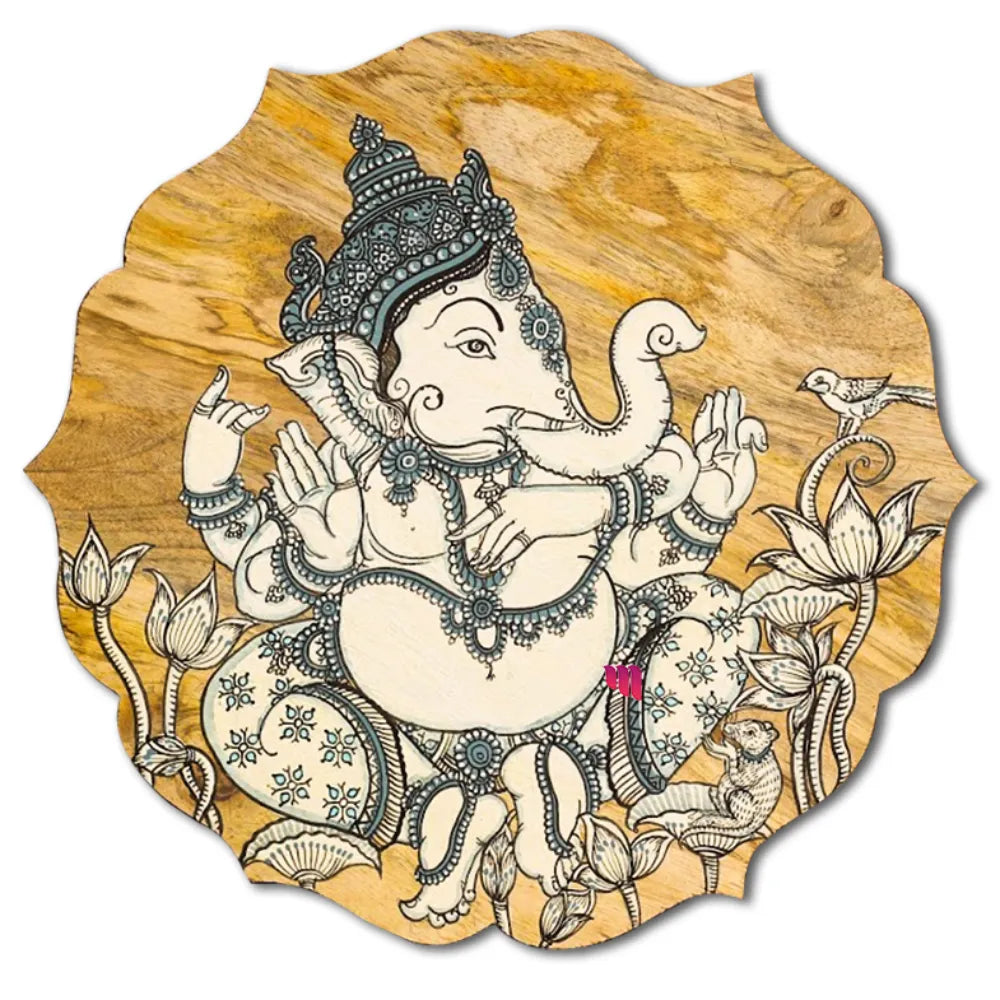 Hand-painted Pattachitra Floral Shape Ganesha Wall Plate | Maavni - Image 2