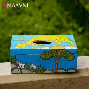 Hand-painted Pattachitra Jungle Tiger Tissue Box Decor | Maavni